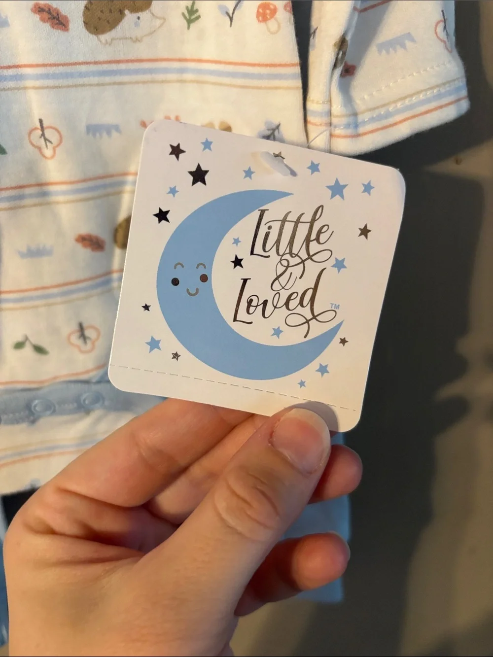 Little & Loved Blue Bear & Hedgehog Print Onesie & Pant Set with Hat 6-9M NWT